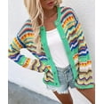 thumbnail image 5 of HLSOHJP Women's Rainbow Knitted Cardigan Sweater Long Sleeve Multicolor Striped Sweater Jumpers Open Front Jacket, 5 of 7