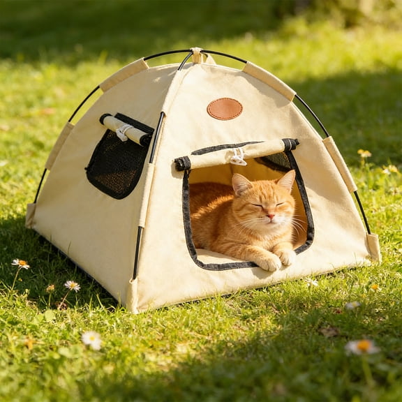 Pet Tent House Indoor Outdoor, Semi Enclosed Pet Tent, Foldable Pet Tent House, Washable Pet Tent Bed, Portable Travel Pet Tent, Breathable Pet Shelter, Comfortable Sleeping Pet Tent