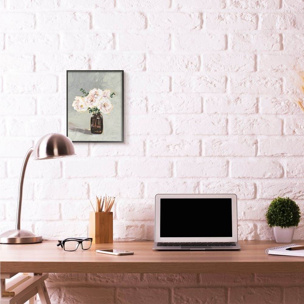 Stupell Industries Flower Jar Green Pink Modern Painting Framed Giclee Texturized Art by Victoria Borges
