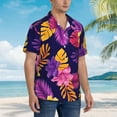 thumbnail image 3 of Balery Purple Flower Camisas hawaianas de manga corta para hombre, camisas playeras de corte holgado, camisas de vacaciones con botones,Medium, 3 of 7