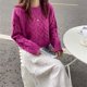 thumbnail image 1 of Suéter de punto de lana gruesa con giro de color sólido corto y cuello redondo nuevo de estilo coreano perezoso suave para otoño e invierno para mujer, 1 of 5