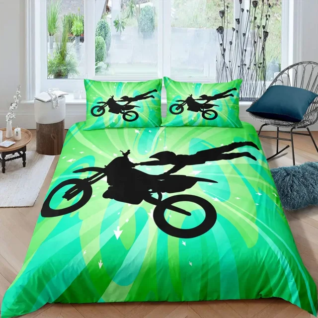 Luxury Bedding Set Motorcycle Print Duvet Cover Set with Pillowcase Motocross Bedspread boy‘s Bed Set