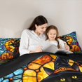 thumbnail image 4 of jejeloiu Cartoon Kitten Halloween Spooky Pumpkin Colorful Boho Glass Queen Comforter Sheet Set, Reversible Super Cozy Boys Bedding, 7pcs, 4 of 8
