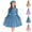 Blue, variant on Girls Casual Shirts Dress Beret Hat Sets Vacation Vintage Ruffle Long Sleeve Dresses Kids Comfy Flowy Spring Fall Outfits With Belt