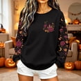 thumbnail image 5 of Women Halloween Floral Graphic Sweatshirt JIANLAI Crew Neck Long Sleeve Moon Rose Leaf Print Pullover Casual Autumn Fall Holiday Tops, 5 of 7