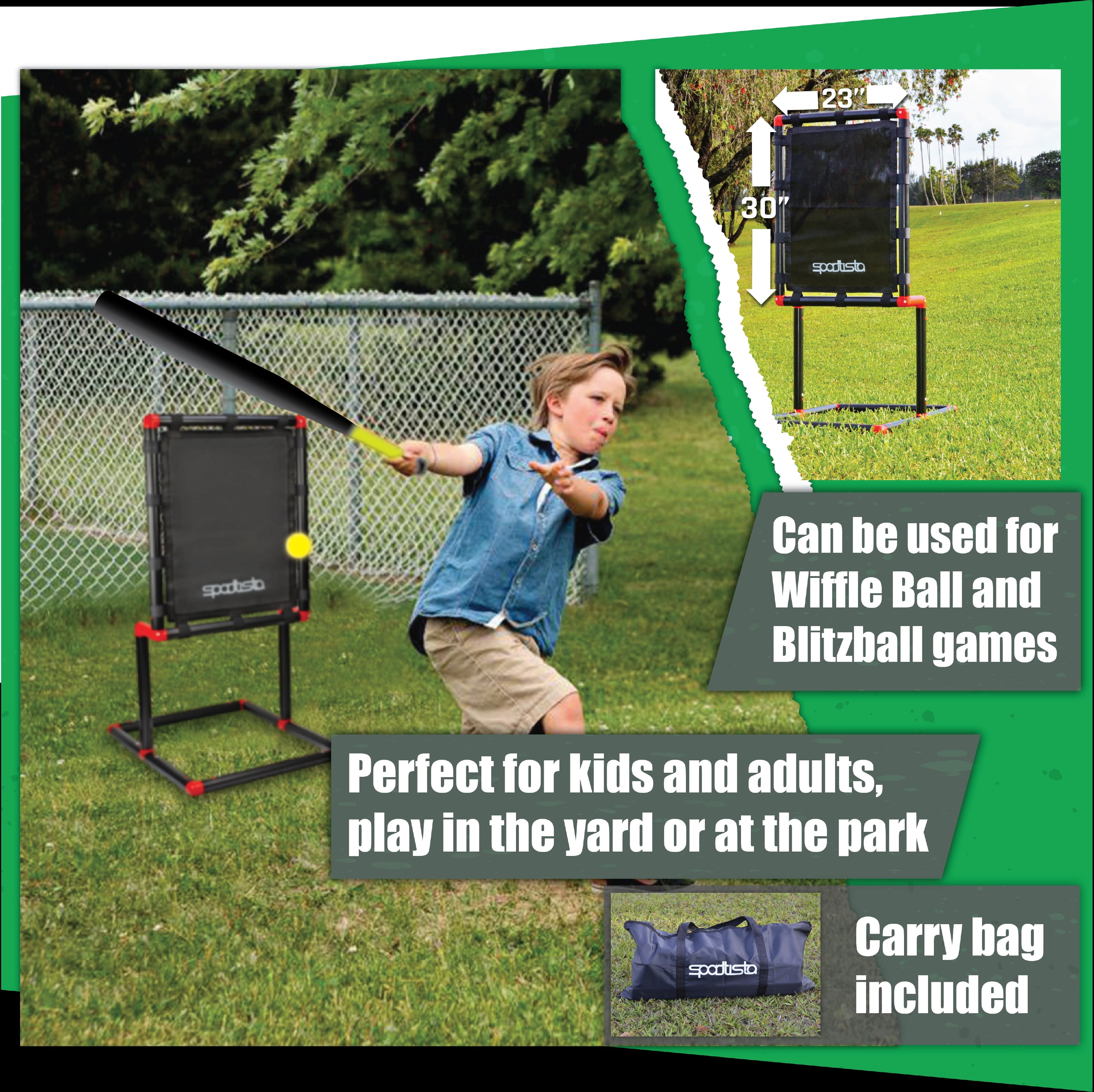 SPORTTISTA Baseball Strike Zone Target, Compatible with Wiffle Ball and Blitzball, Stable and Lock-in Connections with Strong Fabric Target (Large 30" x 23")