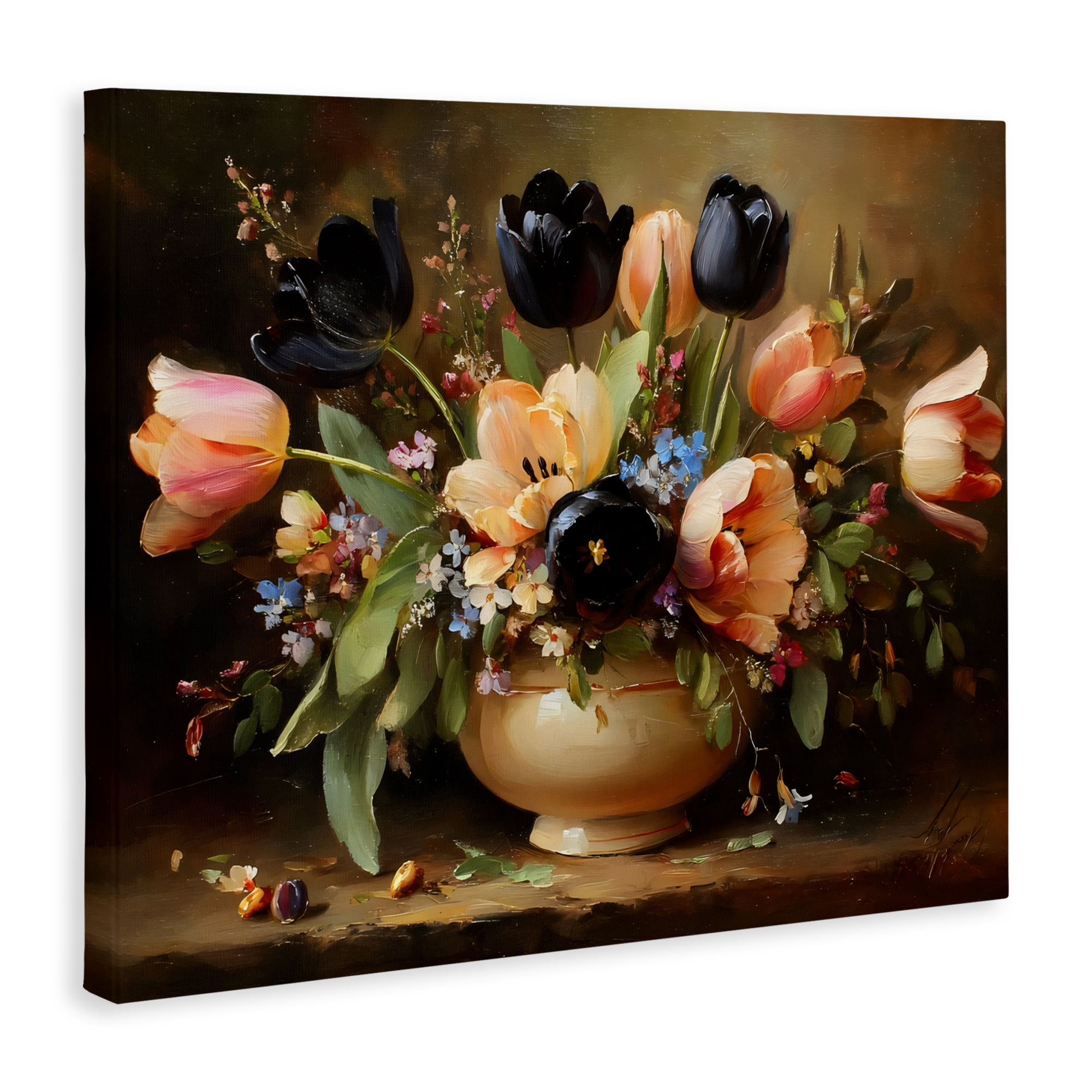 Stupell Industries Black Tulips & Peach Bouquet Canvas Wall Art, design by Franklyn Gregory