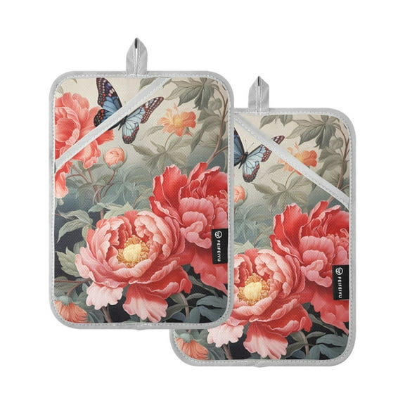 ALAZA Butterflies and Flowers Pot Holders Set of 2 Heat Resistant Kitchen Oven Mitts