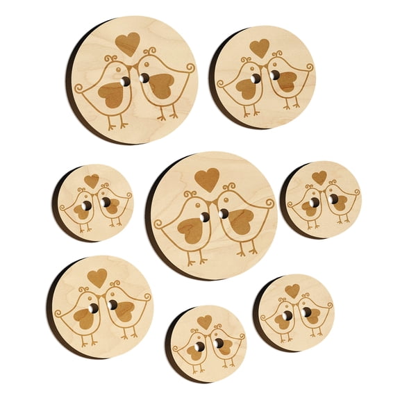 Sweet Kissing Birds Love Wood Buttons for Crochet Knitting Sewing DIY Craft - 1.25 Inch Large (5pcs)