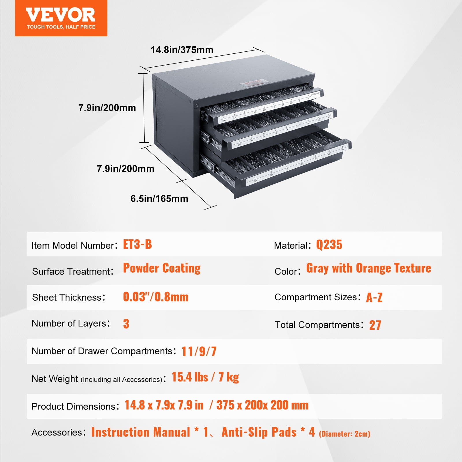 SKYSHALO Drill Bit Dispenser Cabinet, Three-Drawer Drill Bit Dispenser, Drill Bit Organizer Cabinet, Drill Dispenser Organizer Cabinet for A to Z