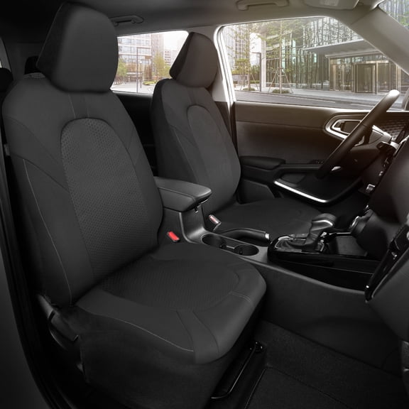 Motor Trend Honeycomb Polyester Seat Covers – Semi Universal Fit Front Seat Protector for Most Cars, Trucks, SUVs – Breathable Hex Design, Easy to Install, Black & Gray Car Seat Cover