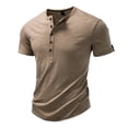 thumbnail image 3 of Grandad Collar Henley T Shirt for Men , Men's Smart Half Buttons Tee Slim Fit Collarless Polos T-Shirts Summer Regular Fit Casual Tops Button Up V Neck Pullover Plain Basic Tees Shirt, 3 of 7
