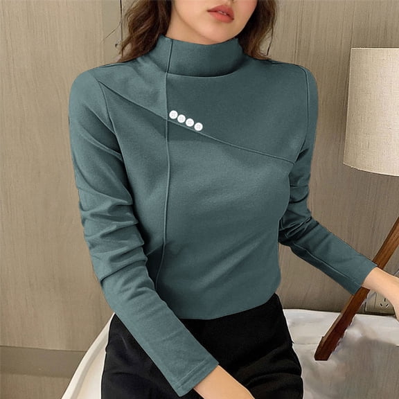 BRGZLK Women Tops Fashion Solid Color Long Sleeve Double Sided Modal Half High Collar Comfort Thermal Base Layer Tops Green XXXL
