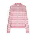 thumbnail image 5 of Striped Stand-Up Collar Jackets for Women, Lightweight Zipper Sweatshirts with Pockets, Fall Casual Work Tops, 5 of 5