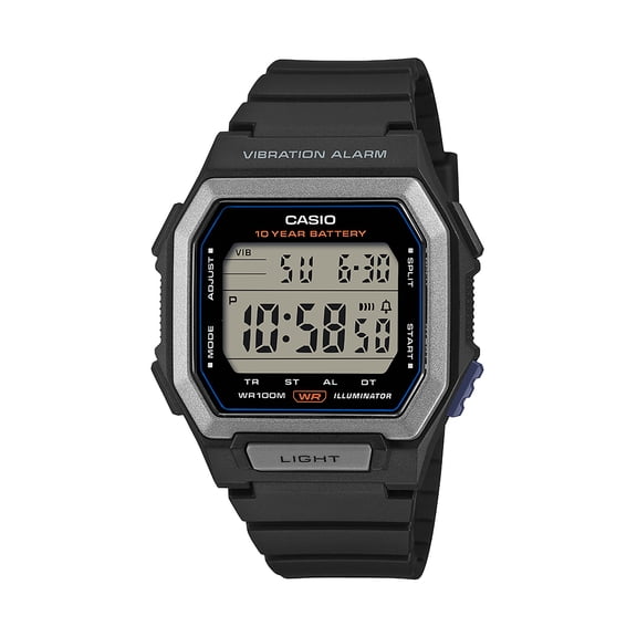 Casio Men's Black Digital Resin Strap 10-year Battery 100M WR Vibration Alarm W738H-1AVKC