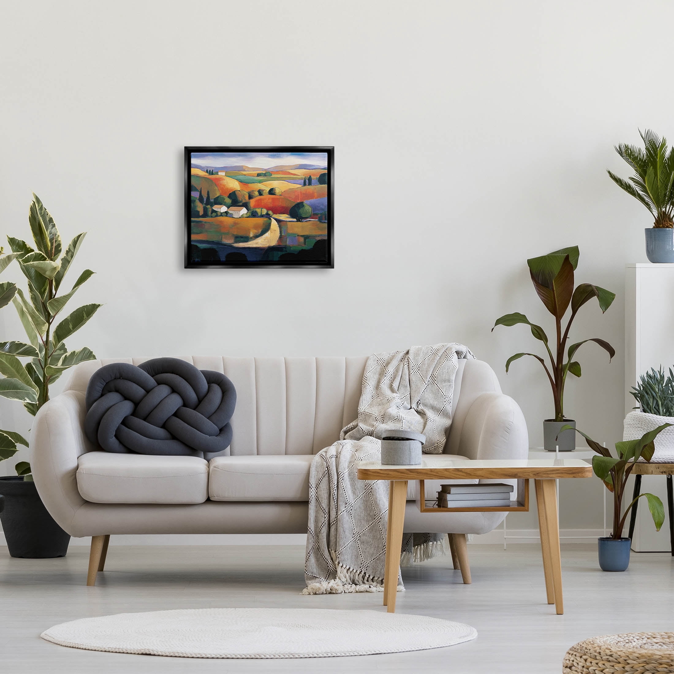 Modern Rolling Hills Countryside Landscape Painting Jet Black Framed Art Print Wall Art