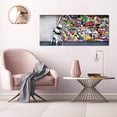 thumbnail image 3 of Canvas Wall Art Behind The Curtain Pictures Banksy Graffiti Classic Painting Colorful Street Pop Art Posters and Prints Framed Modern Abstract Artwork Home Decor for Living Room Framed - 36” x 16”, 3 of 6