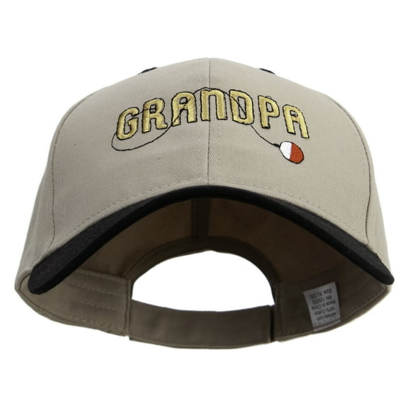 Grandpa Fishing Embroidered Big Size High Profile Twill Cap - Khaki Black XL-3XL