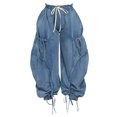 thumbnail image 5 of REALiKUN Women Baggy Barrel Jeans High Waisted Drawstring Bow Tie Cargo Jean Retro Wide Leg Ankle Denim Joggers, 5 of 6