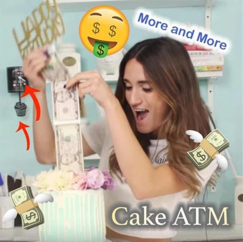 20 Connected Pockets Cake Money Dispenser Kit Tiktok Cake ATM Cake Money Pull Out Kit includes Cake Money Box with Bags 1 Money Pocket Lid Food Prep Materials 5 Gluedots and Happy Birthday Topper 