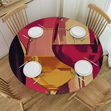 

Ullo0ord Wine Bottle Pattern Round Fitted Tablecloth Elastic Edge Waterproof Oil-Proof Table Cover Stain-Resistant Table Cloth Fits Round Tables 38 -42