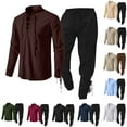 thumbnail image 3 of Atogsazn Men's Cotton Linen Sets Casual Renaissance Long Sleeve Shirts and Pants Set Outfits Clothing Brown XXL, 3 of 3