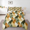 thumbnail image 2 of jejeloiu Green Beige Wave Pattern Queen Comforter Set Kids,Abstract Geometric Lines Bedding Comforter Set,Reversible,3pcs, 2 of 8