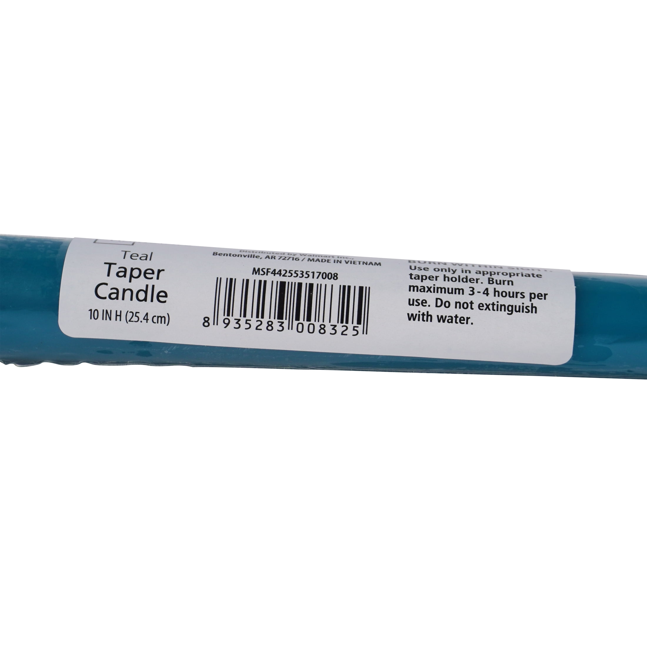 Mainstays Single Wick 10" Taper Candle, Unscented, Teal