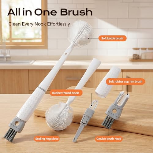 360° Flexible Silicone Bottle Brush with Long Handle, New Bottle Cleaning Brush, Deep Cleaning Bottle Cleaner for Narrow Neck Bottles, Water Bottles, Baby Bottles & Glassware