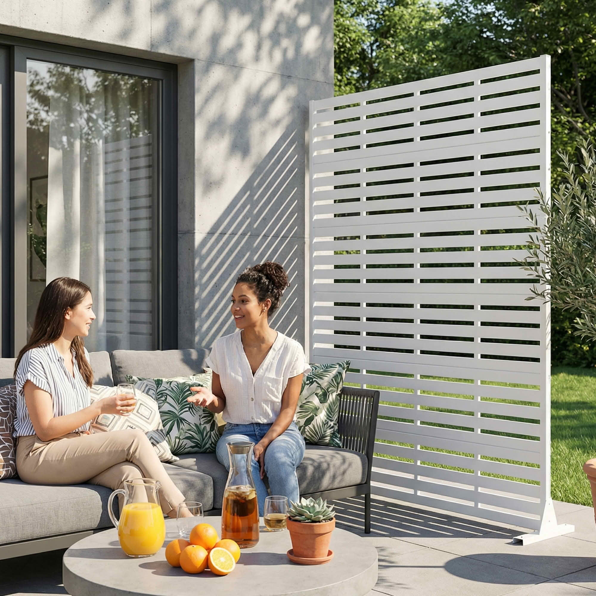 MAYEERTY 72x47 White Outdoor Natural Privacy Panel Screen, 6 Piece Set Natural Folding Divider for Backyard and Garden