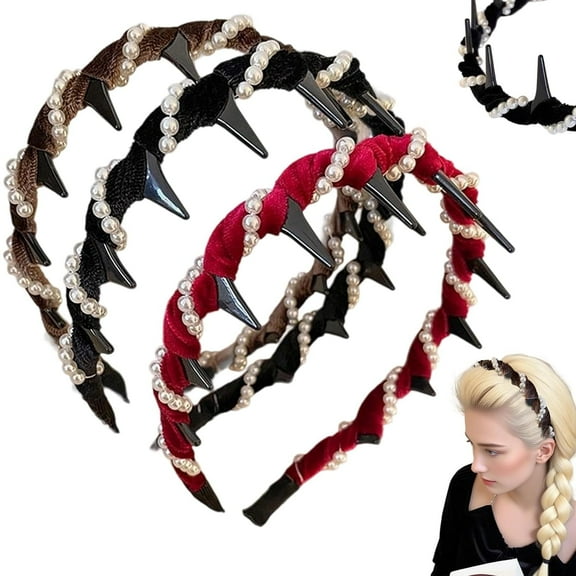 Ngardk 3 Pcs Vintage High Cranium Artificial Pearl Hairband High Cranium Headband for Women