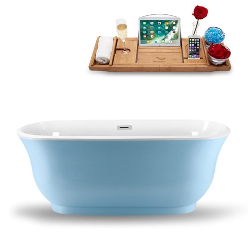 59" Streamline N-662-59FSBLU-FM Freestanding Tub and Tray With External Drain