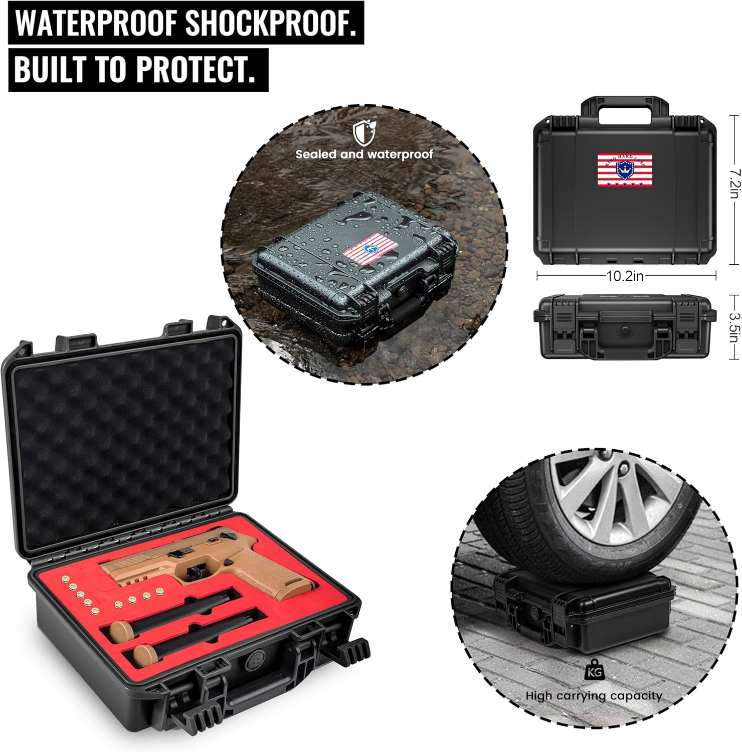 Sig Sauer P322/P365 Waterproof Lockable Hard Pistol Case with Pre-Cut Foam, TSA Approved Travel Case Not for Optics