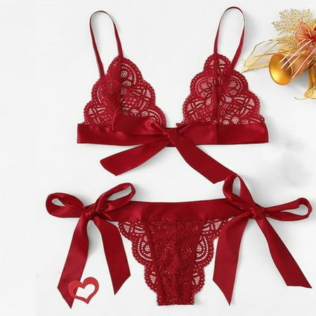 

Simplmasygenix Women s Lingerie Lace Sexy Clearance Ladies Fashion Net Yarn Lace Perspective Bowknot Sexy Sling Temptation Lingerie Underwear Set