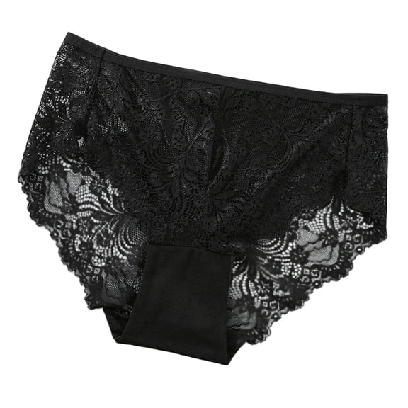 Black Womens Lace Underwear Mid Rise Briefs, Floral Stretch Panties for Everyday Comfort, Soft Polyester Spandex, 1-Pack,Size XL