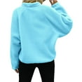 thumbnail image 4 of Womens Fleece Jacket Fuzzy Long Sleeve Short Winter Coats Button Down Jacket Outerwear with Pockets Light Blue L, 4 of 6