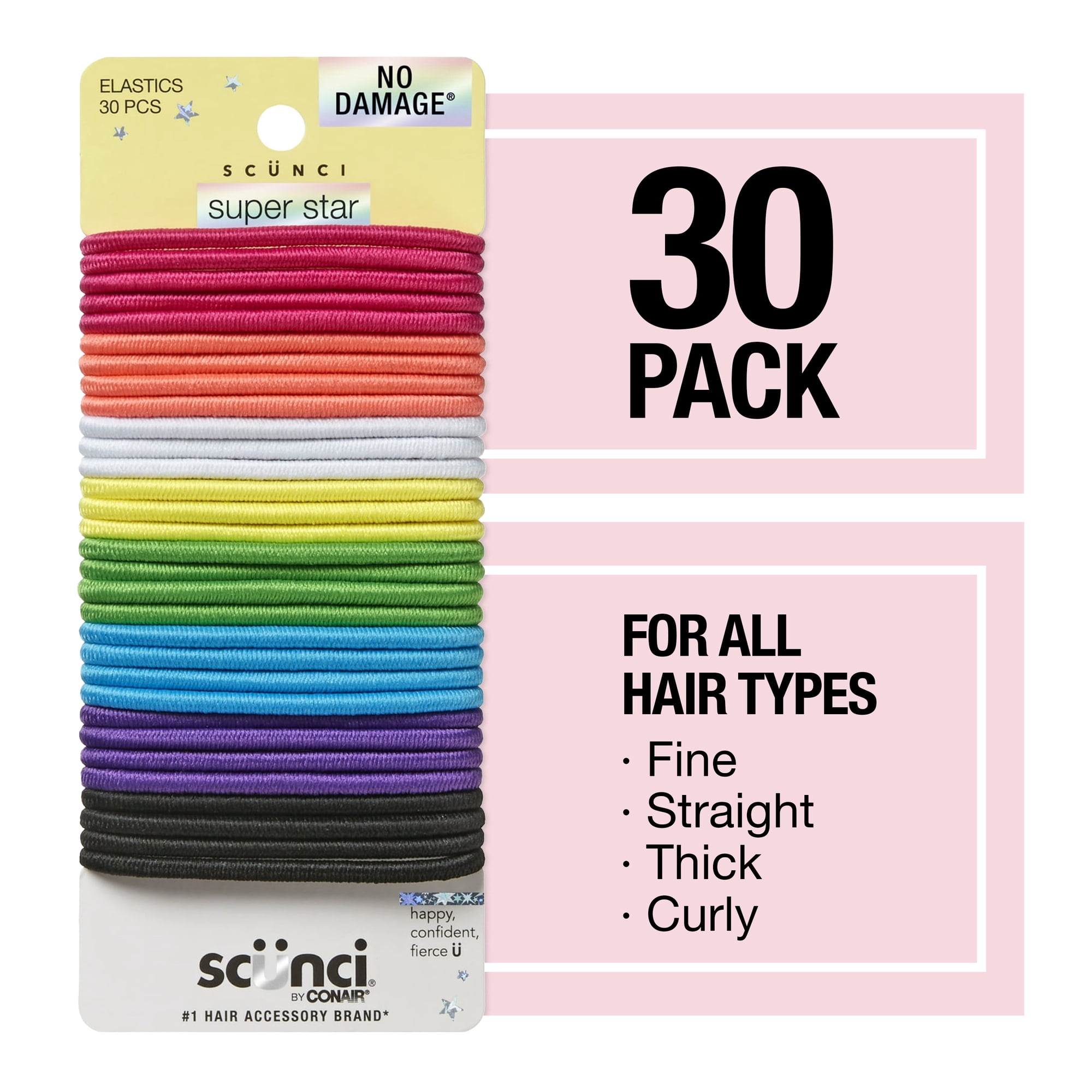 Scunci No Damage Hair Ties, Multicolor, 30 Count Ponytail Holders