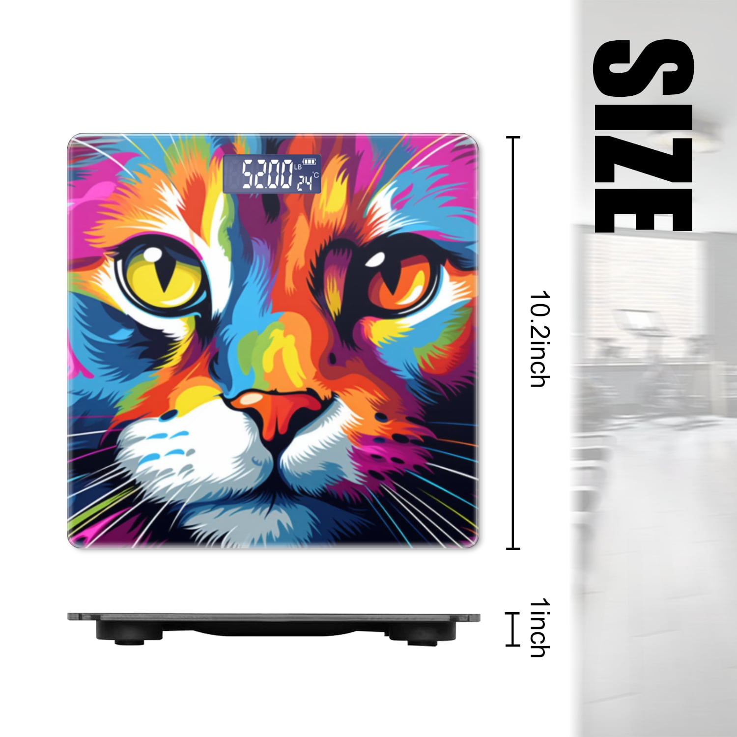High Precision Body Weight Scale Smart Bathroom Scales with Large LCD Display(400lbs),Decorative for Bedroom-Colorful Cat Face Vector Illustration With Vibrant Background
