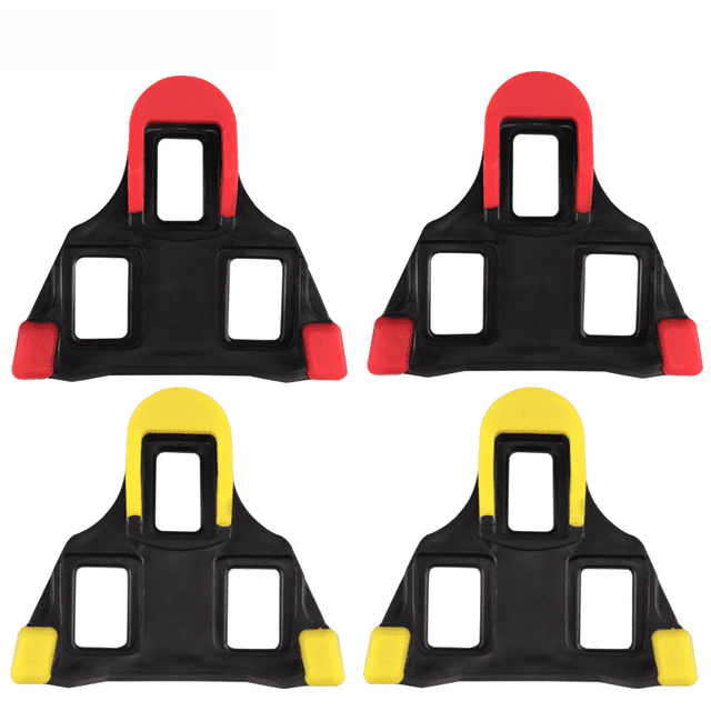 Juego de férulas para bicicleta de carretera, bloqueo de zapatos para andar en bicicleta, placa de bloqueo para zapatos, hebilla de pedal de dos colores roja y amarilla, 6 grados