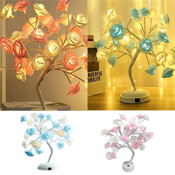 Xihbxyly Lámpara Led de Árbol con Forma de Rosa, Diseño de Rama Ajustable, Luz Led de Larga Duración, Alimentación Por Usb o Pilas, Decoración Romántica para El Hogar, Decoración para Bodas, Color Ro