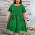 thumbnail image 3 of Plus Size Dresses for Curvy Women 2025 Summer Short Sleeve Crew Neck Mini T Shirt Dress Pleated Ruffle Flowy Beach Sundresses, 3 of 7
