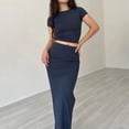 thumbnail image 2 of Fgnfyis Ensemble Jupe Longue 2 Pcs pour Femmes, Col Rond, Manches Courtes, Mode, Bleu m, 2 of 7