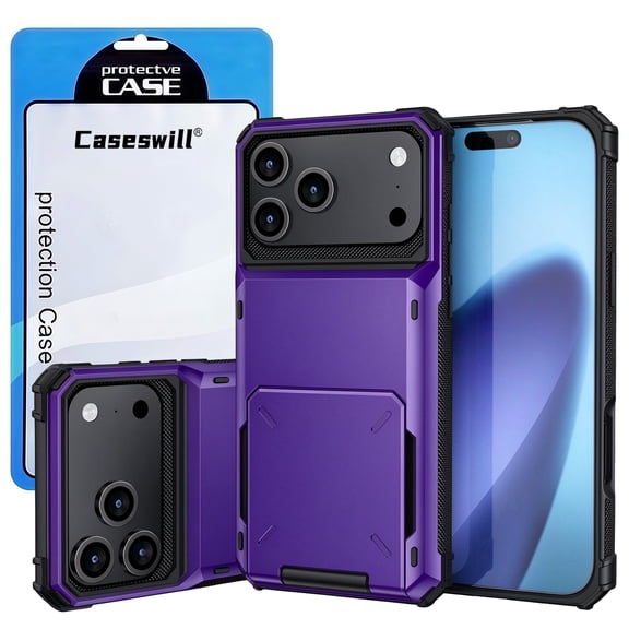 Caseswill for iPhone 18 Pro Case with 2X Screen Protector, Heavy Duty Rugged Shockproof Flip Wallet Card Holder Slot Protective Phone Cover