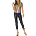 thumbnail image 2 of Allegra K Women's Party Metallic Textured Short Sleeve Shiny Multi Color Tops, 2 of 5