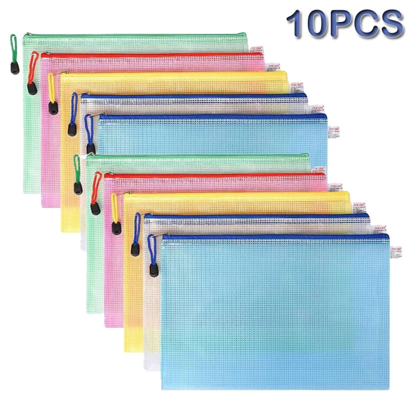 OBOSOE 10 Pieces A4 Mesh Zipper Document Bag Waterproof Zipper Folder Office School Supplies Pencil Case Storage Bag,Office Document Supplies