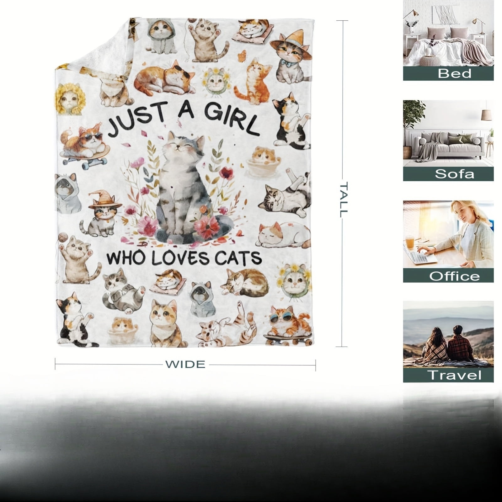 Cat Blanket, Super Soft Flannel Blanket, Just a Girl Who Loves Cat Blankets, Gifts for Cat Lovers, Comfortable Light Blanket, Soft Flannel Blanket