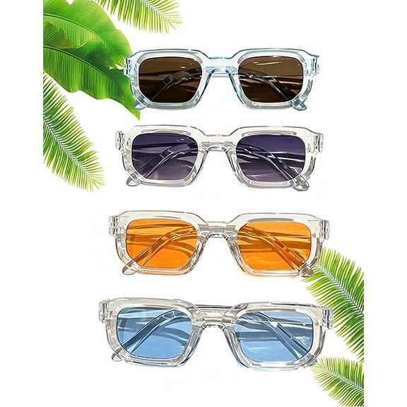 6-Pack Vintage Rectangle Frame Sunglasses for Men & Women with UV400 Protection, Trendy Retro Thick Frame Sun Glasses