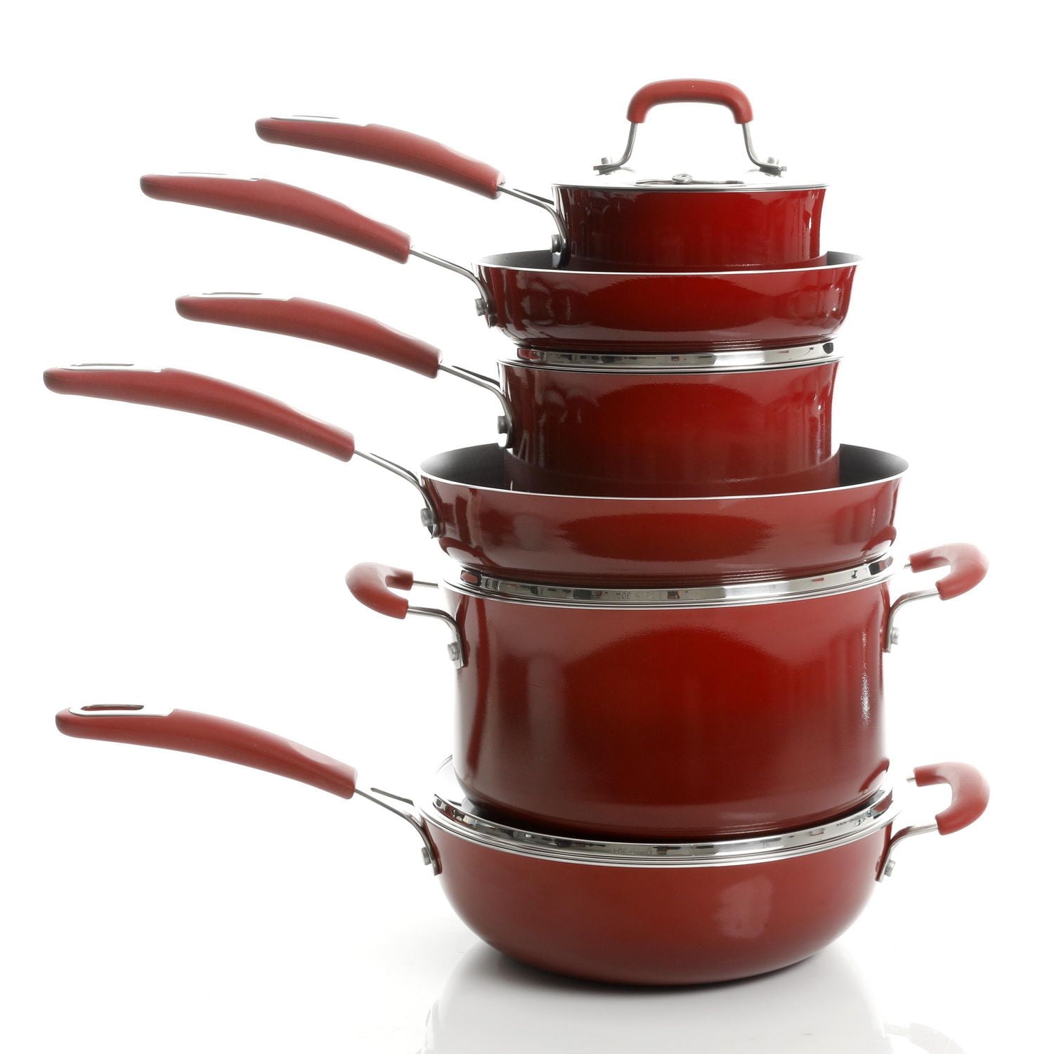 "Kenmore Elite Andover 10-Piece Nonstick Cookware Set, Gradient Red<br>"