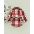 thumbnail image 4 of Bagilaanoe Little Girls Shirt Jacket Plaid Long Sleeve Lapel Button Shacket Coat with Belt 2T 3T 4T 5T 6T 7T Kids Fall Casual Outwear, 4 of 8