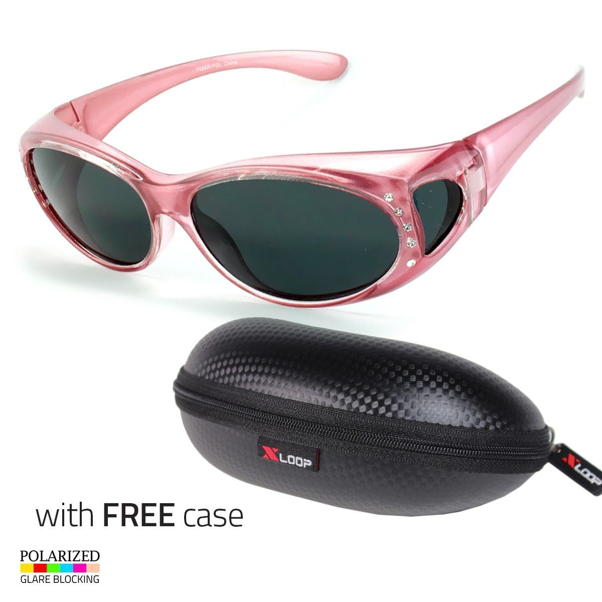 3 PAIR POLARIZED Rhinestone cover put over Sunglasses wear Rx glass driving Pink 